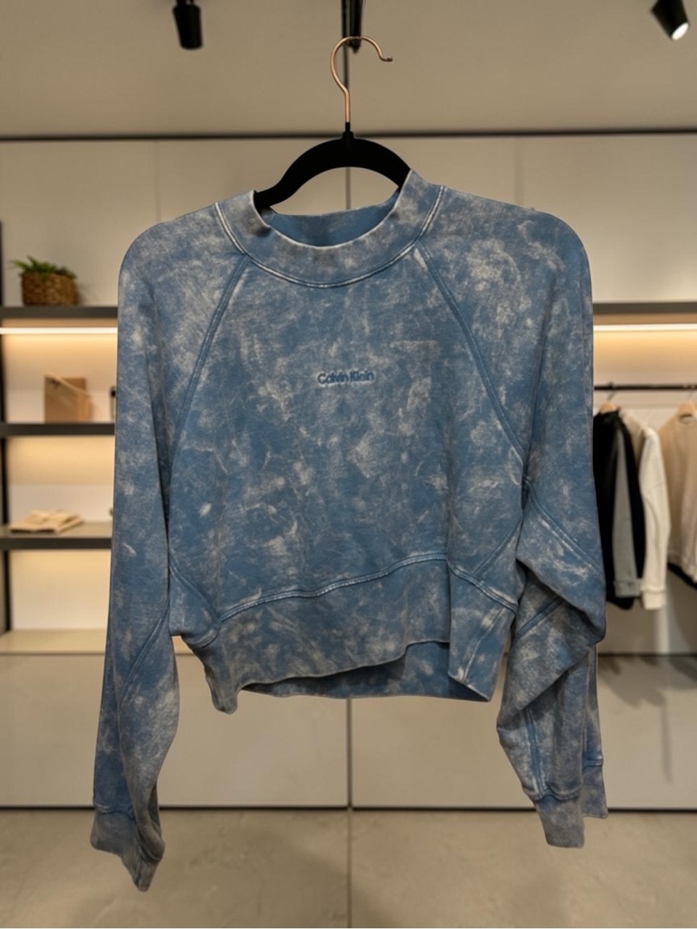 Calvin Klein Light Blue Washed Cropped Crewneck Sweatshirt
